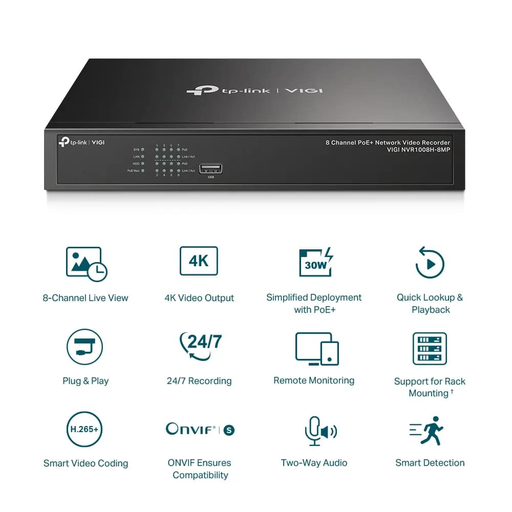 NVR Tp-link VIGI 1008H-MP 8pt POE+ 1Sata ONVIF
