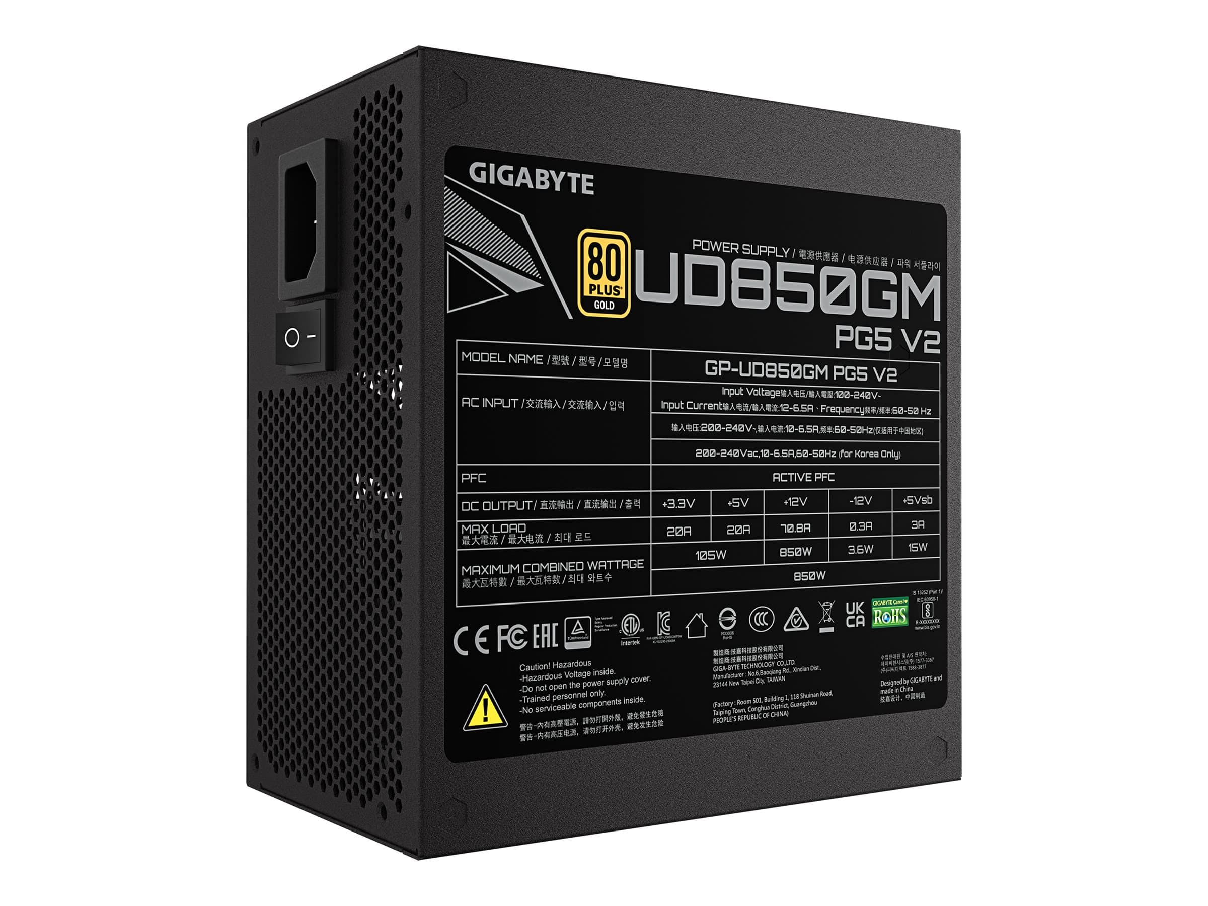 Fuente Gigabyte 850W 80 Plus Gold UD850GM PG5 V2 ATX 3.1